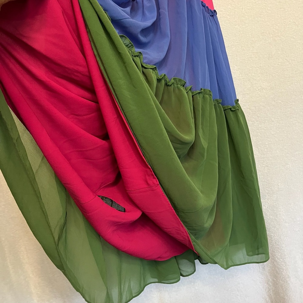 Chico's 1P Maxi Dress Color Block Ruffle Halter Sleeveless Party‎ Dress Petite M - Picture 11 of 16